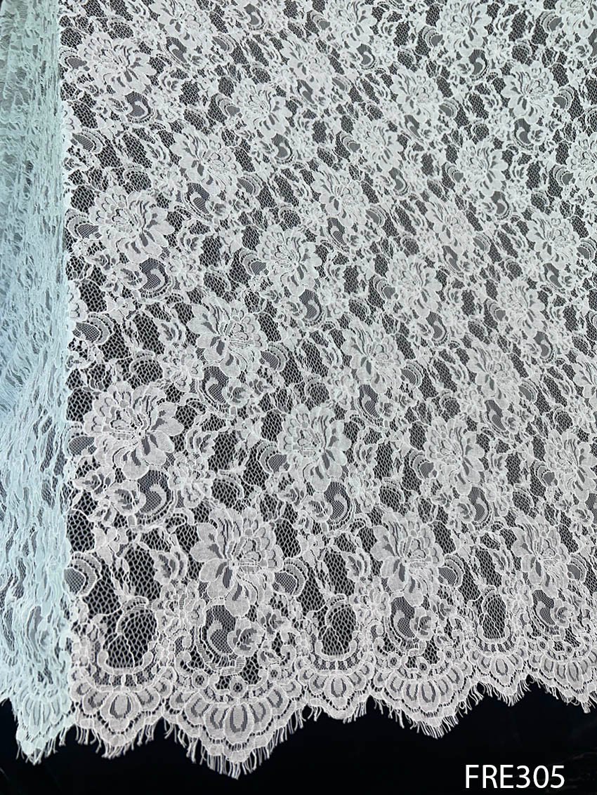 FRE305 white Chantilly eyelash lace fabric floral bridal lace fabric 60 inch width dyeable lace for wedding gowns