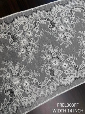 FREL303FF Chantilly lace with border 14 inch width floral eyelash lace trim white lace border