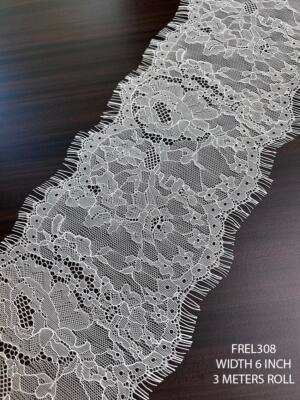 FREL308 luxury soft Chantilly eyelash lace trim white dyeable 6 inch floral bridal lace for wedding gowns and couture fashion