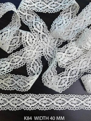 K84 white cotton crochet lace 40mm width dyeable floral crochet lace trim for garments home furnishing and craft projects