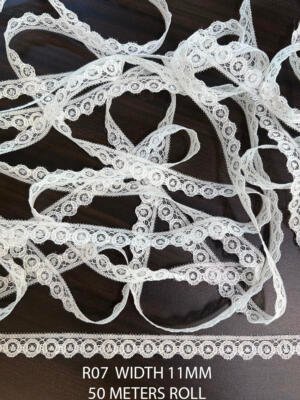 R07 white dyeable raschel ball lace 11 mm decorative lace trim 50 meters roll