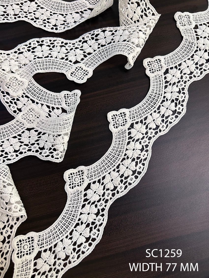 SC1259 GPO chemical poly milk silk lace 77 mm floral decorative white lace border