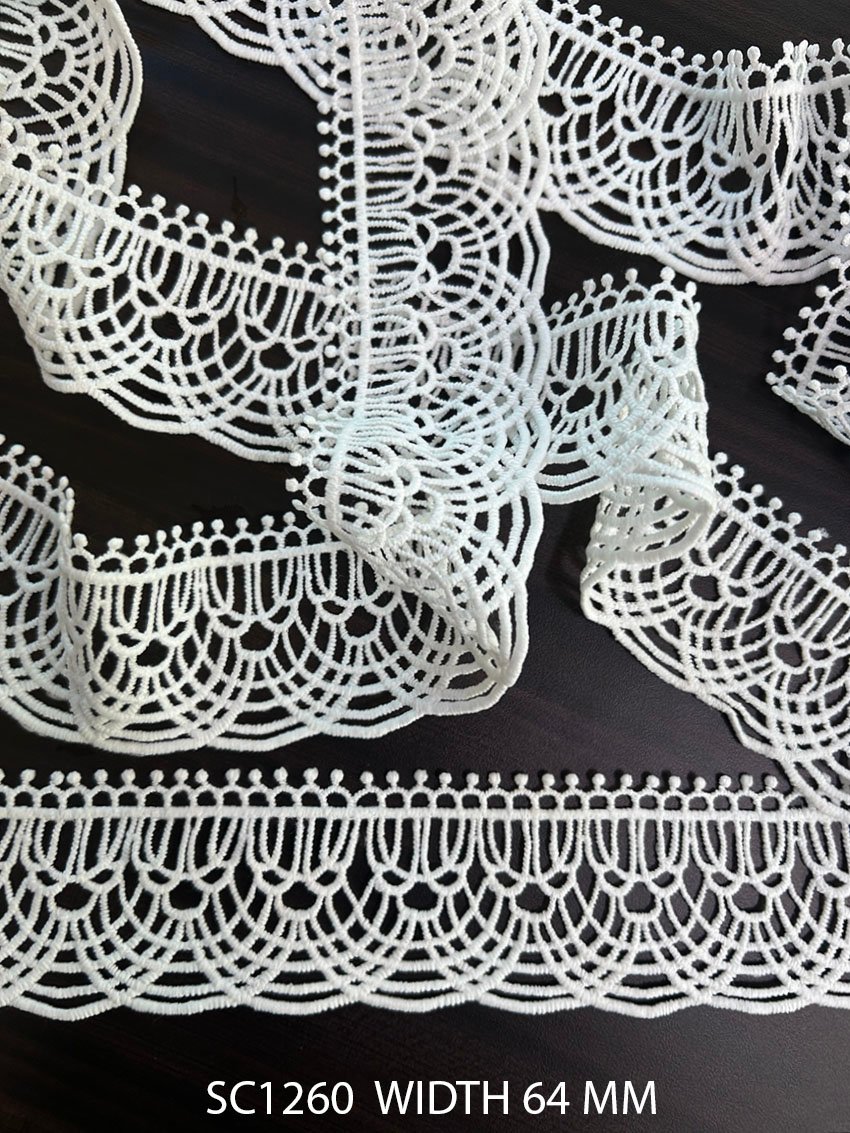 SC1260 white GPO chemical polyester lace 64 mm decorative geometric lace border