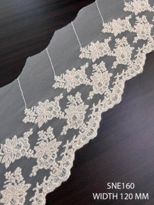 SNE160 net cotton dyeable embroidered lace 120 mm floral embroidery lace border off white