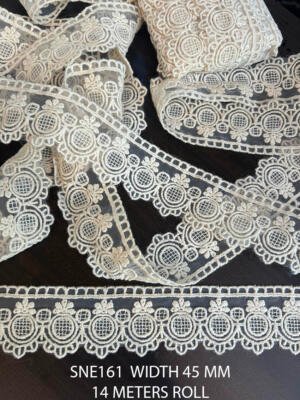 SNE161 cotton organza net lace 45mm width dyeable embroidered lace trim with floral circular pattern for garments and fashion accessories
