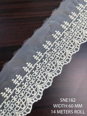 SNE162 cotton organza net lace 60mm width dyeable embroidered lace trim with circular eyelet design for garments and fashion accessories