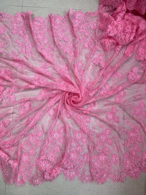 FRE38 pink Chantilly eyelash lace fabric 60 inch width floral bridal lace fabric