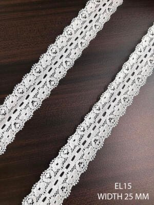White Raschel Elastic Lycra Lace Trim 25 MM