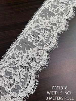 FREL318 Luxury White Chantilly Eyelash Lace with Cording 5 Inch