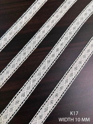 K17 Fine Cotton Crochet Ribbon Lace 10mm White Dyeable Decorative Trim