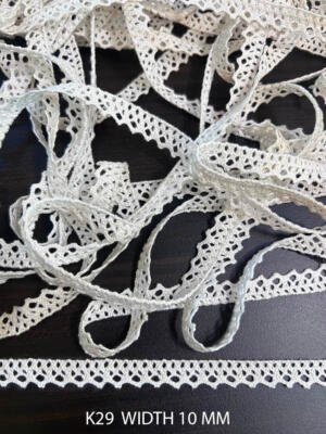 K29 Fine Cotton Crochet Side Edge Lace 10mm White Dyeable Decorative Cotton Lace Trim