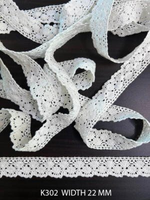K302 Fine Cotton Crochet Lace 22mm White Dyeable Decorative Cotton Lace Trim