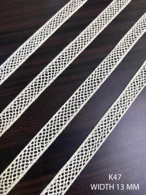 K47 Fine Cotton Crochet Lace 13mm White Dyeable Decorative Cotton Lace Trim