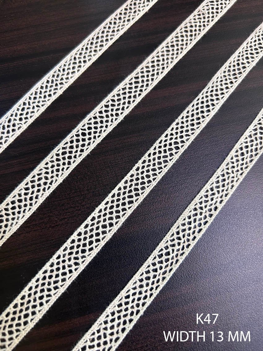 K47 Fine Cotton Crochet Lace 13mm White Dyeable Decorative Cotton Lace Trim