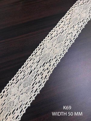 K69 cotton griege crochet lace dyeable 50 mm width