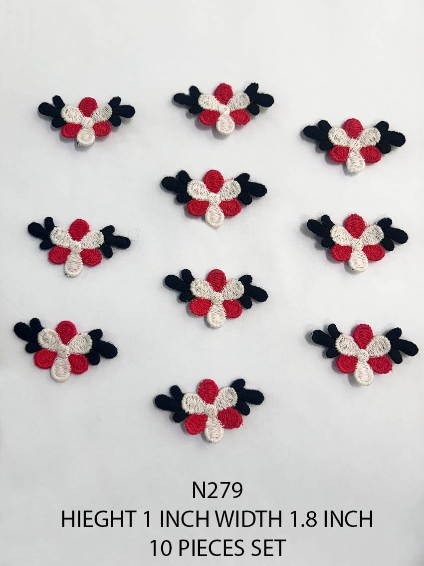 N279 multicolor GPO flower patch red white black embroidered applique 10 pieces set