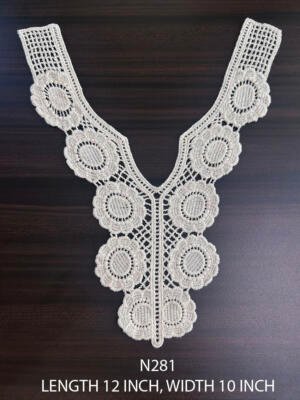 N281 Greige Cotton Neck Yoke Lace Patch 12 x 10 Inch