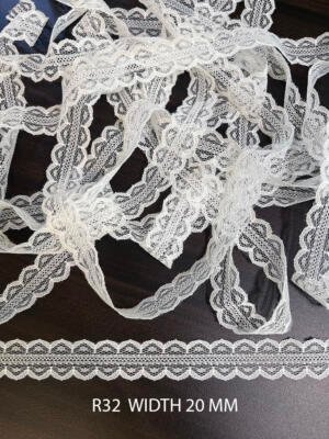 R32 White 20MM Raschel Knitted Nylon Lace Trim
