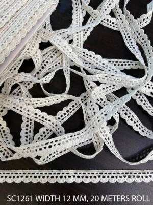 SC1261 Guipure GPO chemical poly milk white lace trim 12 mm decorative scalloped design