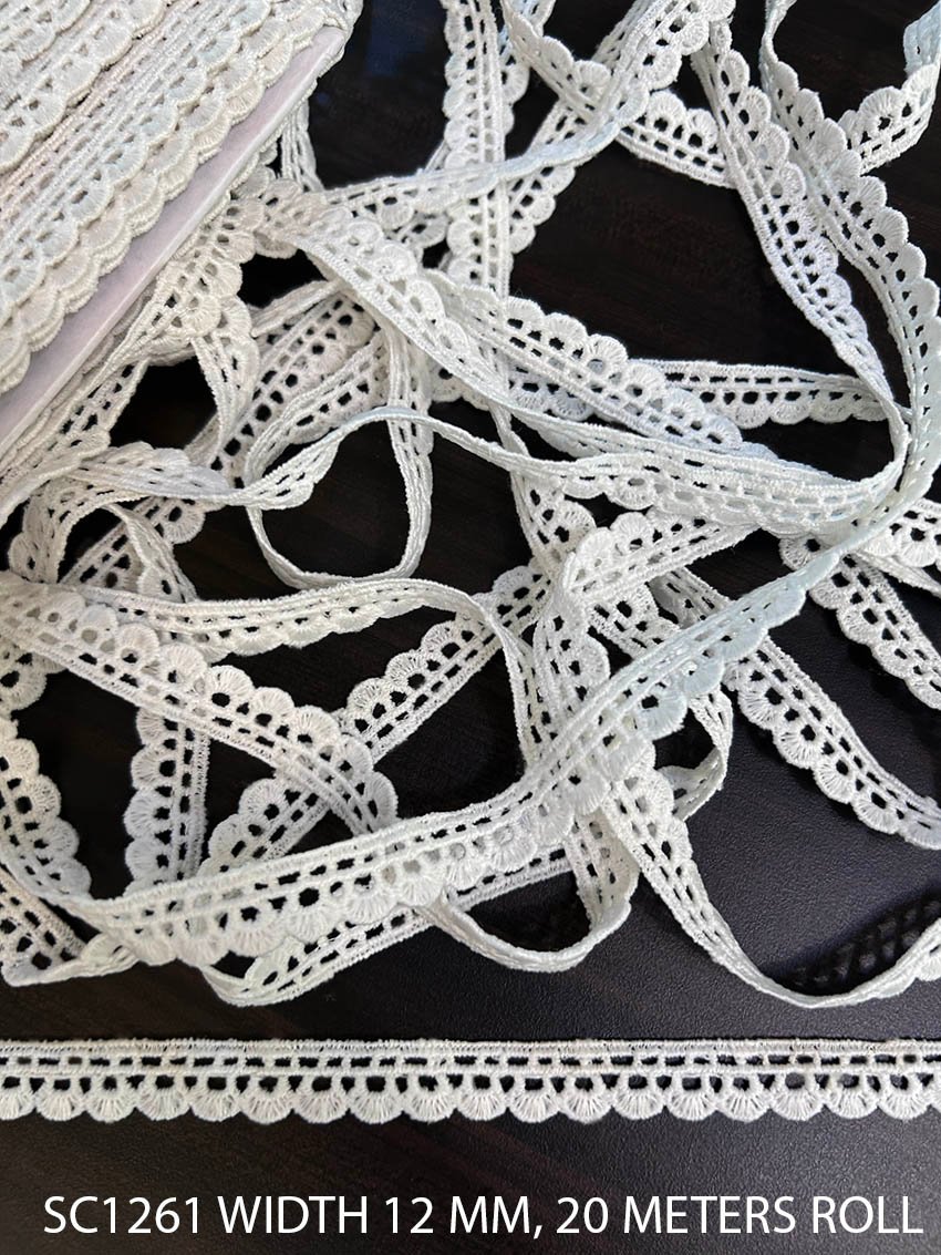 SC1261 Guipure GPO chemical poly milk white lace trim 12 mm decorative scalloped design