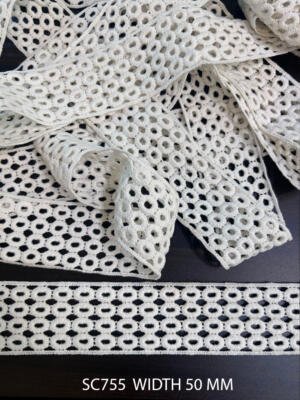 SC755 cotton chemical guipure GPO dyeable lace 50 mm width with circular pattern