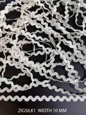 ZIGSILK1 white silk zig zag lace 10 mm rick rack trim sold per meter