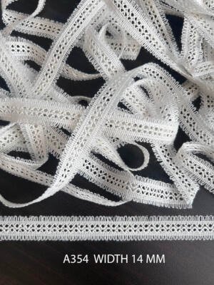 A354 White 14MM Cotton Comz Knitted Lace with Diamond Pattern