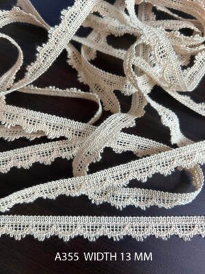 A355 Greige Cotton Knitted Scallop Mesh Lace 13MM Dyeable Export Quality