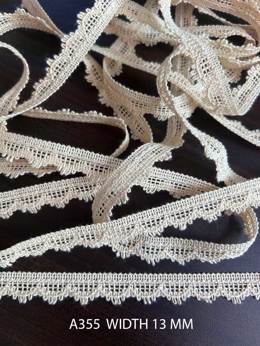 A355 Greige Cotton Knitted Scallop Mesh Lace 13MM Dyeable Export Quality