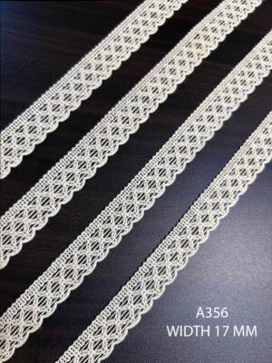 A356 Greige Cotton Knitted Floral Cross Pattern Lace 17MM