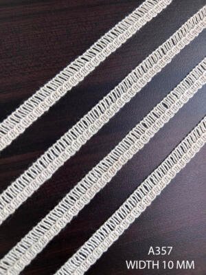 A357 10 MM greige fine knitted small edge lace with open loop detailing
