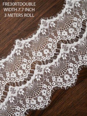 FRE30RT 7.7 inch white Chantilly eyelash lace with floral motifs and delicate eyelash edges