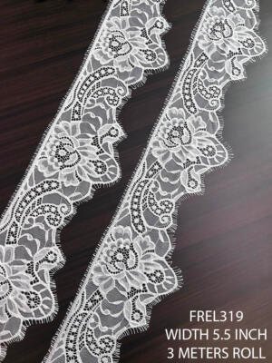 FREL319 White Chantilly Eyelash Bridal Lace 5.5 Inch Luxury Floral Lace 3 Meter Roll