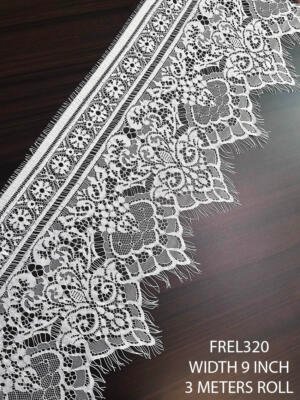 FREL320 White Chantilly Eyelash Luxury Lace 9 Inch Floral Bridal Lace 3 Meter Roll