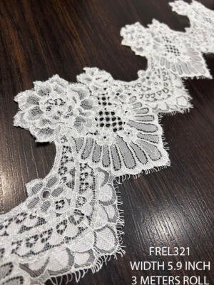 FREL321 White Chantilly Eyelash Sequin Luxury Lace 5.9 Inch Floral Bridal Lace 3 Meter Roll