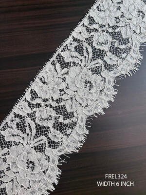 FREL324 6 inch pearl white Chantilly cording heavy luxury bridal lace with floral design
