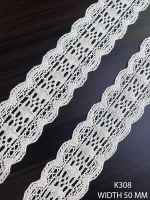 K308 greige cotton crochet lace 50 mm wide