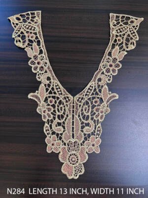 N284 lurex gold and pink neck yoke lace patch 13 x 11 inch