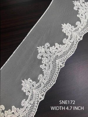 SNE172 white embroidered net lace 4.7 inch wide