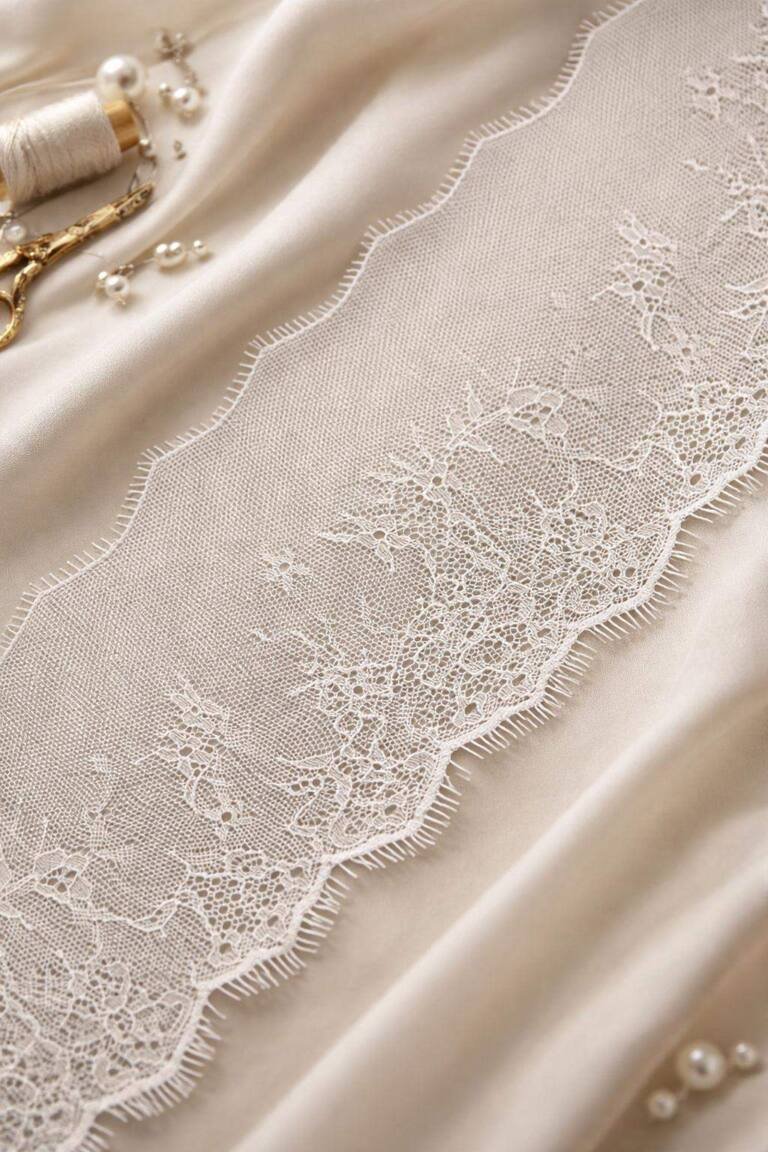 FREL327 Fine Chantilly Eyelash Lace – 3 Meter Roll lace used in fashion garment application