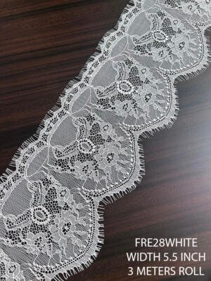 FRE28WHITE white fine Chantilly dyeable lace 5.5 inch