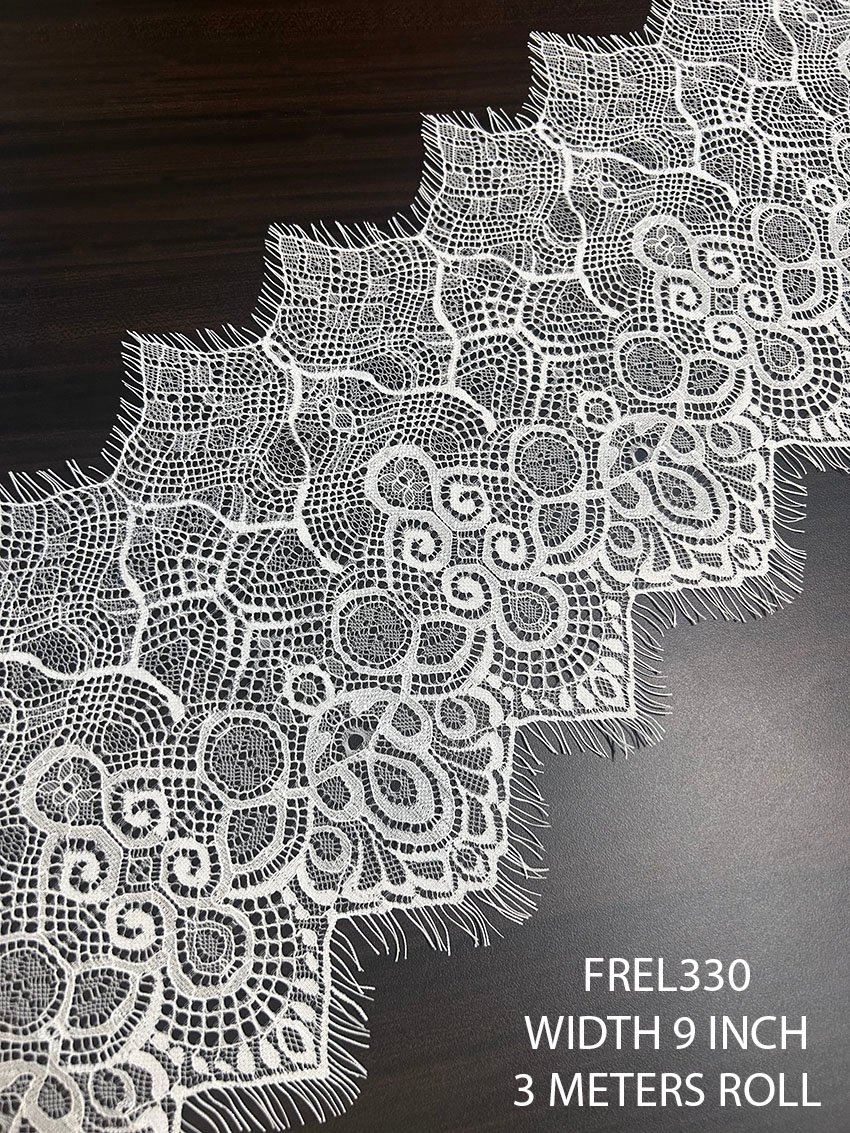 FREL330 white Chantilly lace dyeable 9 inch width 3 meters roll