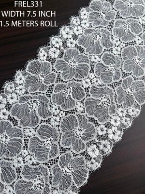 FREL331 white floral Chantilly eyelash lace dyeable 7.5 inch