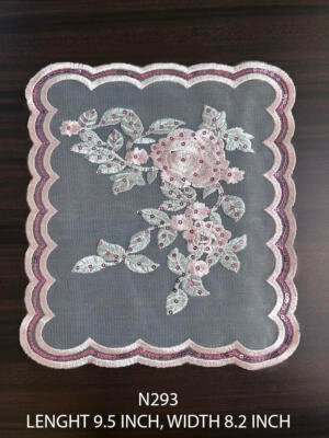 N293 multicolour floral neck lace patch with pink and green embroidery and sequin detailing, 9.5 x 8.2 inch