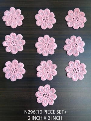 N296 pink embroidered flower lace patch 2 x 2 inch 10 piece set