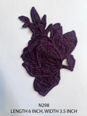N298 purple embroidered flower lace patch 6 x 3.5 inch