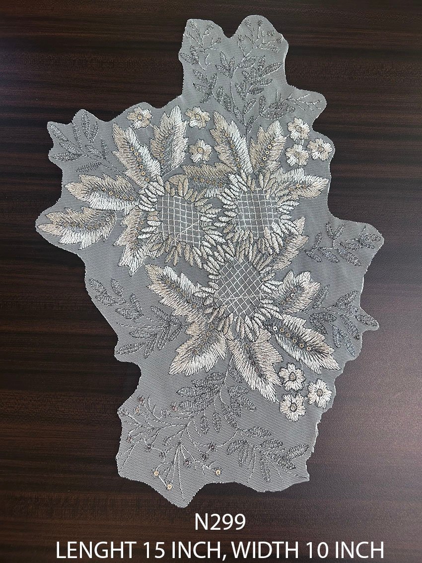 N299 embroidered floral lace patch with sequin 15 x 10 inch