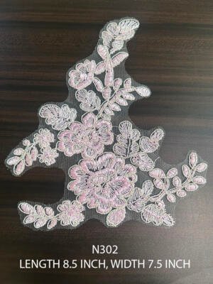 N302 light pink and golden floral lace patch 8.5 inch x 7.5 inch