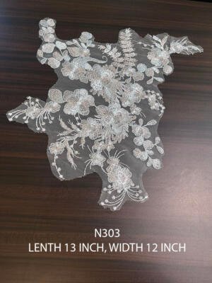 N303 silver lurex floral patch lace 13 inch x 12 inch
