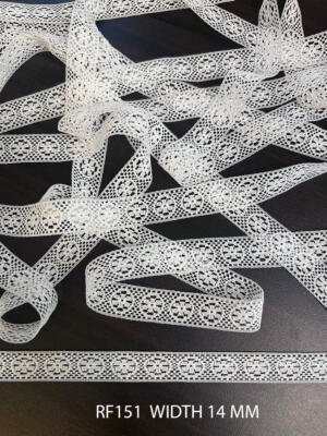 RF151 white raschel jointer lace 14 MM dyeable